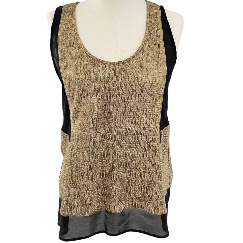 Alexis Sleeveless Top Womens Size S Black/Gold Shimmer Silk/Polyester
